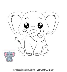 Elephant coloring pages for kids. Trace and color elephant. Animal outline illustration. Coloring Page Outline of Cute Elephant. Elephant tracing worksheet. Kindergarten and preschool activity.