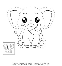 Elephant coloring pages for kids. Trace and color elephant. Animal outline illustration. Coloring Page Outline of Cute Elephant. Elephant tracing worksheet. Kindergarten and preschool activity.