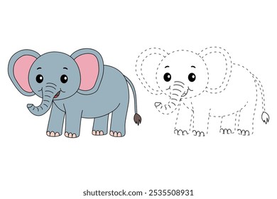 Páginas de colorir elefante para crianças. Rastrear e colorir elefante. Ilustração de contorno de animal. Colorindo o contorno da página de elefante bonito. Planilha de rastreamento de elefante. Jardim de infância e atividade pré-escolar.