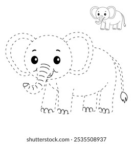 Elephant coloring pages for kids. Trace and color elephant. Animal outline illustration. Coloring page outline of cute elephant. Elephant tracing worksheet. Kindergarten and preschool activity.