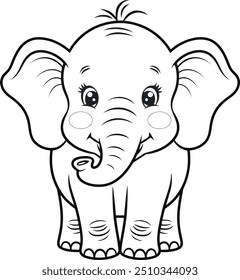 elephant coloring pages vector, Funny elephant cartoon characters vector illustration. For kids coloring book.