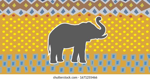 Elephant in colors. Background for Indian holidays. Vector picture for interiors. Different bright colors for printing in large size. The Circus poster. Background texture. Art composition.