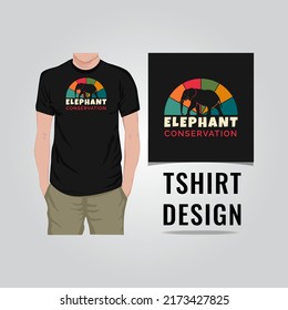 Elephant conservation with retro colors t shirt in black design vector illustration