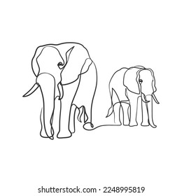 Elephant in continuous line art drawing, Elephant one line art minimalism design