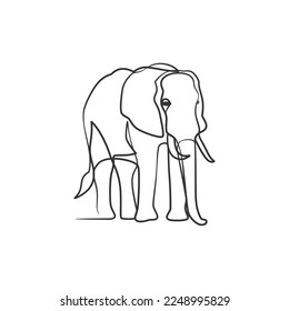 Elephant in continuous line art drawing, Elephant one line art minimalism design
