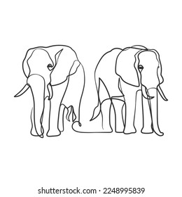 Elephant in continuous line art drawing, Elephant one line art minimalism design