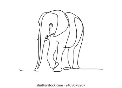 Elephant in continuous line art drawing style. Black linear sketch isolated on white background. Vector illustration