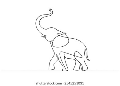 Elephant continuous line drawing of isolate animal wildlife outline simple vector icon