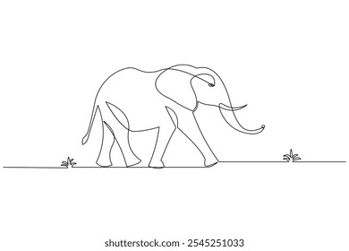 Elephant continuous line drawing of isolate animal wildlife outline simple vector icon