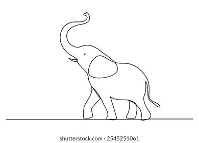 Elephant continuous line drawing of isolate animal wildlife outline simple vector icon