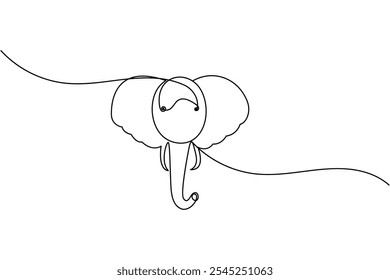 Elephant continuous line drawing of isolate animal wildlife outline simple vector icon