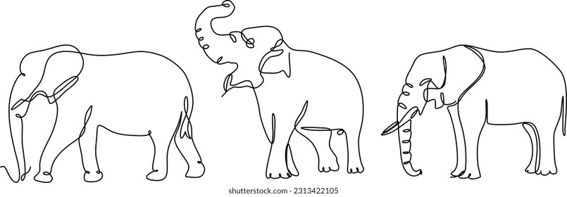  elephant continuous line set illustration