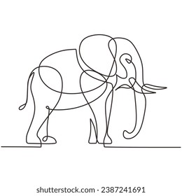 Elephant in continuous one line art drawing. African or indian animal wildlife. Vector illustration isolated. Minimalist design handdrawn.