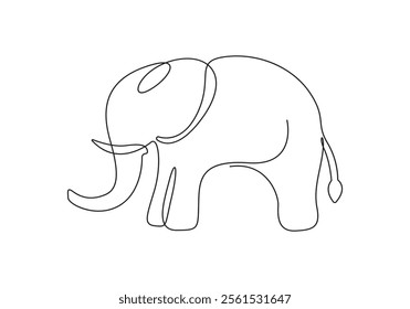 Elephant continuous one line drawing. Isolated on white background vector illustration