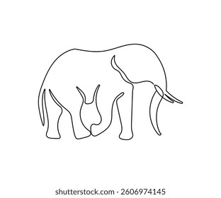Elephant continuous one line drawing on a white isolated background. Animal vector illustration	