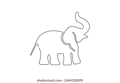 Elephant continuous one line drawing. Editable stroke on a white, One line art of wild elephant, One continuous line illustration of an elephant, isolated on white background.