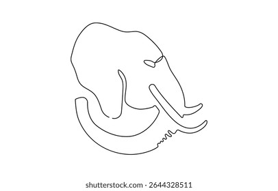Elephant continuous one line drawing. Editable stroke on a white, One line art of wild elephant, One continuous line illustration of an elephant, isolated on white background.