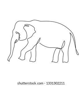 Elephant continuous one line drawings. Wild large animals vector silhouette clipart. African jungle, rainforest mammals herd minimalistic illustrations pack. Indian wildlife linear design element
