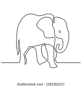 Elephant continuous one line drawings. Wild large animals vector silhouette clipart. African jungle, rainforest mammals herd minimalistic illustrations pack. Indian wildlife linear design element