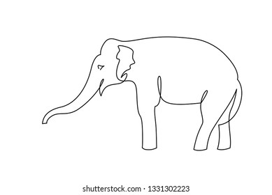 Elephant continuous one line drawings. Wild large animals vector silhouette clipart. African jungle, rainforest mammals herd minimalistic illustrations pack. Indian wildlife linear design element