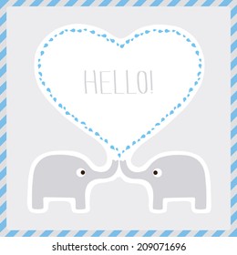 Elephant couple say hello. Card for decoration.