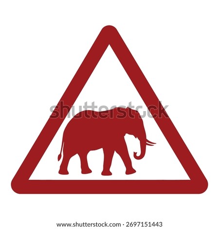 Elephant Crossing Warning Sign Icon or Symbol. Red Elephant Silhouette in Triangle Caution Sign. Wildlife Hazard, Danger, or Conservation Graphic Element.