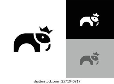 Elephant Crown Logo Vector Illustration icon.