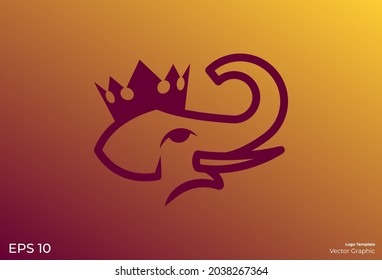 Elephant and crown modern minimal logo template. Logo concept. Eps 10. Vector graphic. Animal line art.