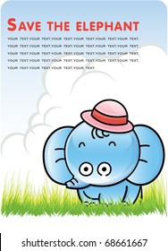 The elephant crying on a green grass, Vector illustration.