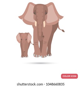Elephant with cub color flat icon