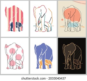 elefante y letra cúbica con muchos estilos y texturas diferentes, círculo rosa