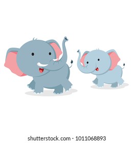 Elephant with cub. Vector illustration.