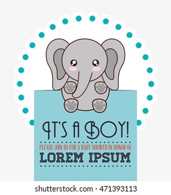elephant cute animal cartoon baby shower card icon. Colorful and flat design. Vector illustration