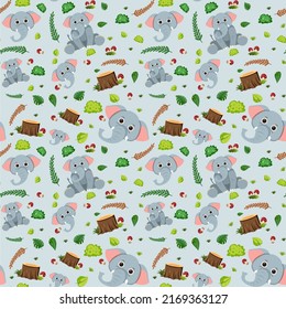 Elephant cute animal seamless pattern illustration