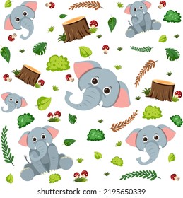 Elephant cute animal seamless pattern illustration