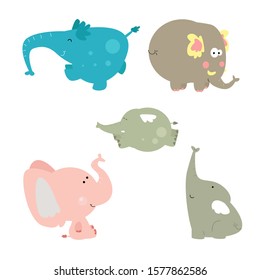 Elephant Cute Cartoon Character Animal Set Logo Vector Template Design Illustration