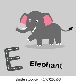 Elephant cute cartoon vector illustration, Alphabeth flashcard for children.