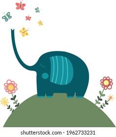 Imagen vectorial del personaje de la caricatura dibujada a mano del elefante lindo