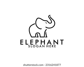 Elephant Cute with line art style logo design template
