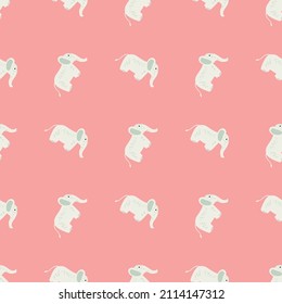 Elephant cute seamless pattern. Background with kids toy. Repeated texture in doodle style for fabric, wrapping paper, wallpaper, tissue. Vector illustration.