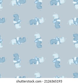 Elephant cute seamless pattern. Background with kids toy. Repeated texture in doodle style for fabric, wrapping paper, wallpaper, tissue. Vector illustration.