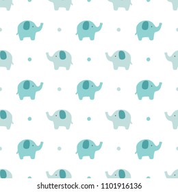 Elephant cute seamless pattern, Cartoon elephant background, vector illustration