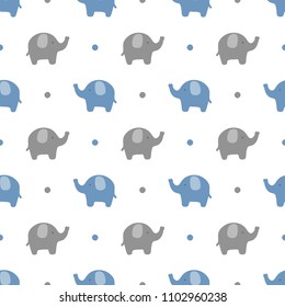 Elephant cute seamless pattern, Cartoon elephant background, vector illustration