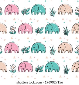 Elephant cute seamless pattern, Cartoon elephant background