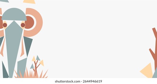 Elephant day celebration background design with cubism elephant animal and plants and with negative area for text. Cute elephant animal geometry. protecting animal. world elephant day