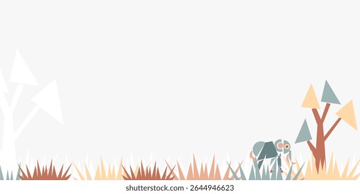 Elephant day celebration background design with cubism elephant animal and plants and with negative area for text. Cute elephant animal geometry. protecting animal. world elephant day