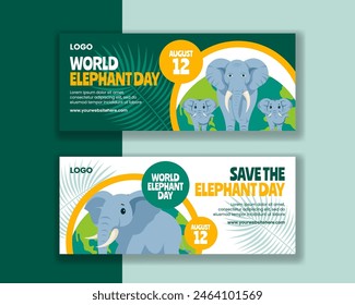 Elephant Day Horizontal Banner Flat Cartoon Hand Drawn Templates Background Illustration