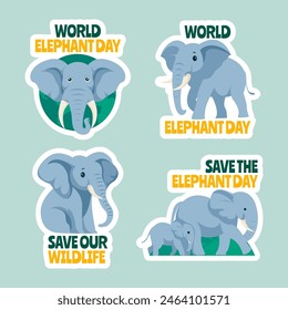 Elephant Day Label Flat Cartoon Hand Drawn Templates Background Illustration