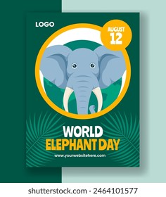 Elephant Day Vertical Poster Flat Cartoon Hand Drawn Templates Background Illustration