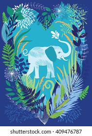 Elephant in the dense jungle undergrowth